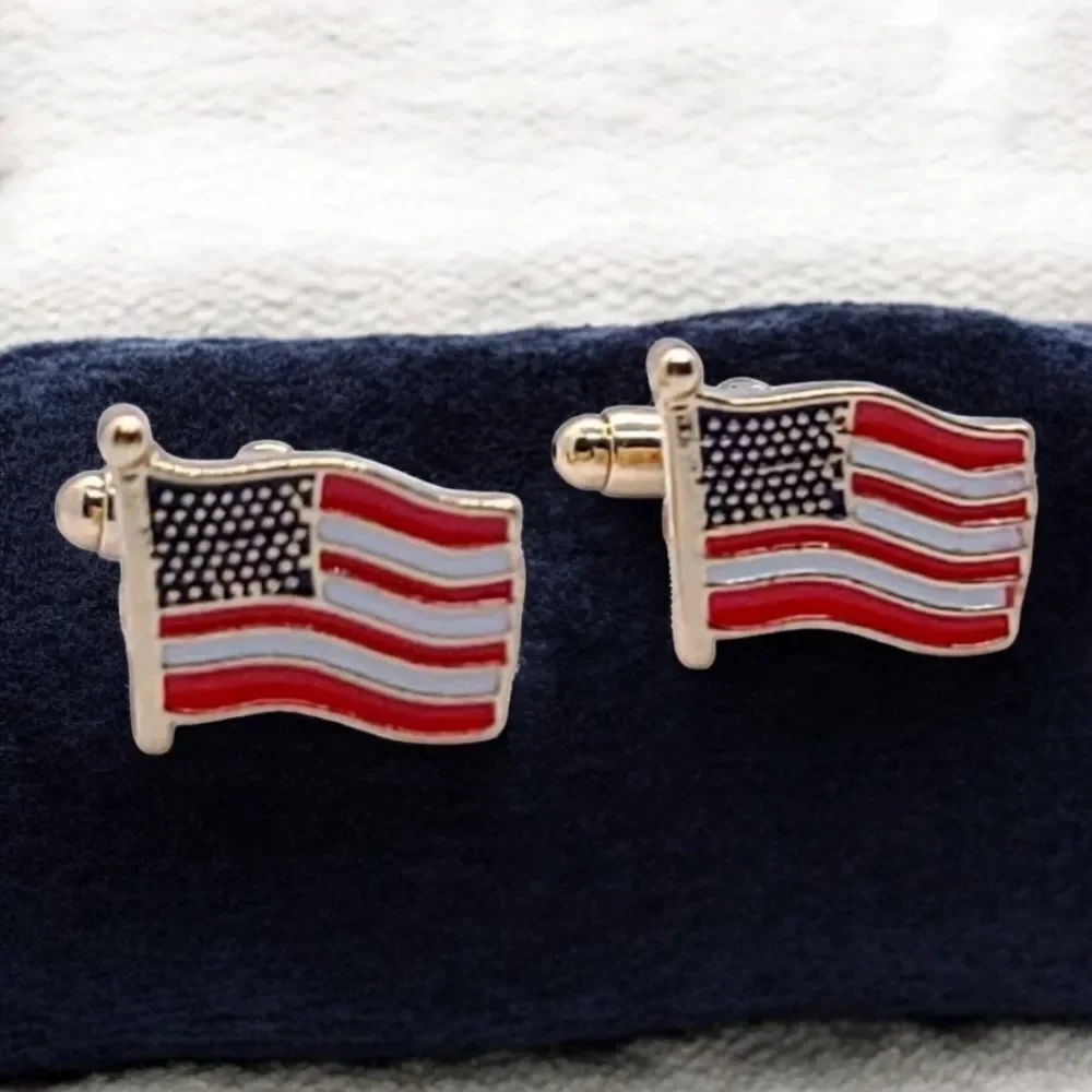 Men's Gold American Flag Cufflinks Patriotic USA Formal Prom Tux Tuxedo America
